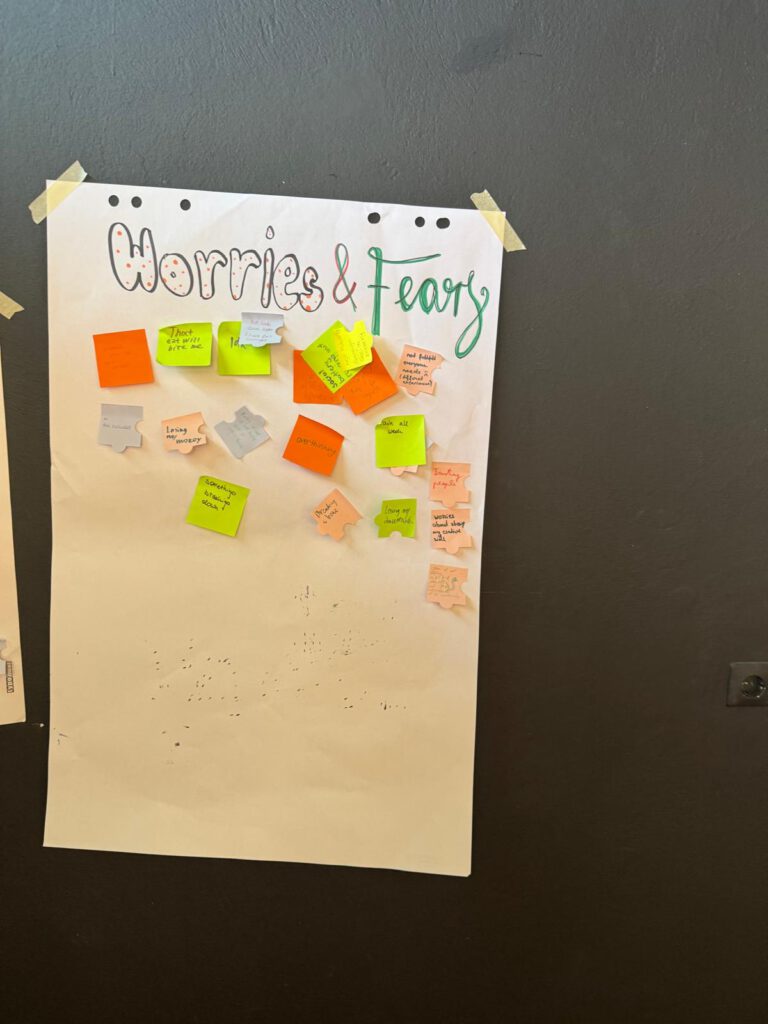 Flipchart „Worries & Fears“ mit Haftnotizen