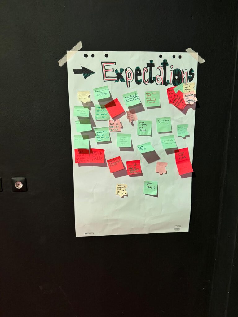 Flipchart „Expectations“ mit Haftnotizen